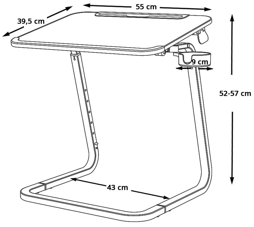 Stolík na raňajky s nastaviteľnou výškou a stojanom na tablety, čierny