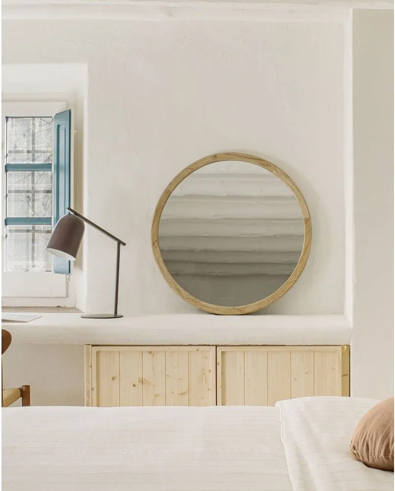 Nástenné zrkadlo s dreveným rámom ø 100 cm Alum – Kave Home
