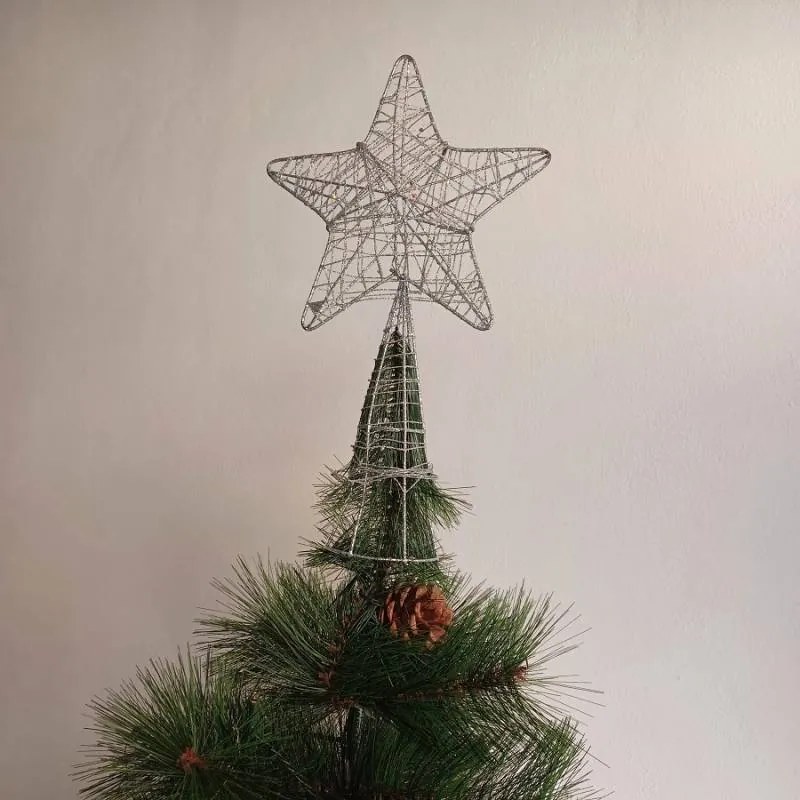 DECOLED Hviezda na vrchole stromu, strieborná, 18 x 30 cm