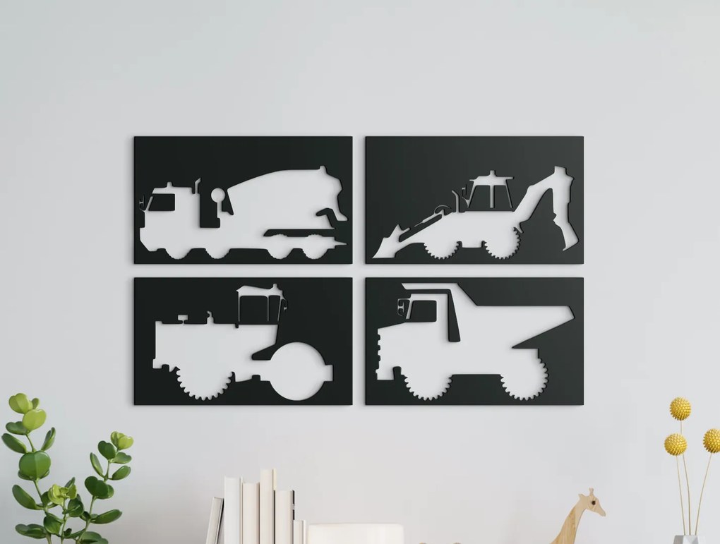 drevko 3D detský obraz na stenu Nákladné autá Rozmer obrazu: 26,5 x 44,5 cm, Farba dekorácie: Čierna