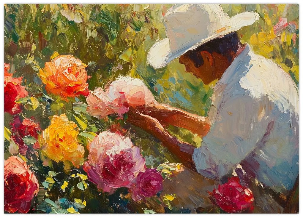 Sklenený obraz - Záhradník (70x50 cm)
