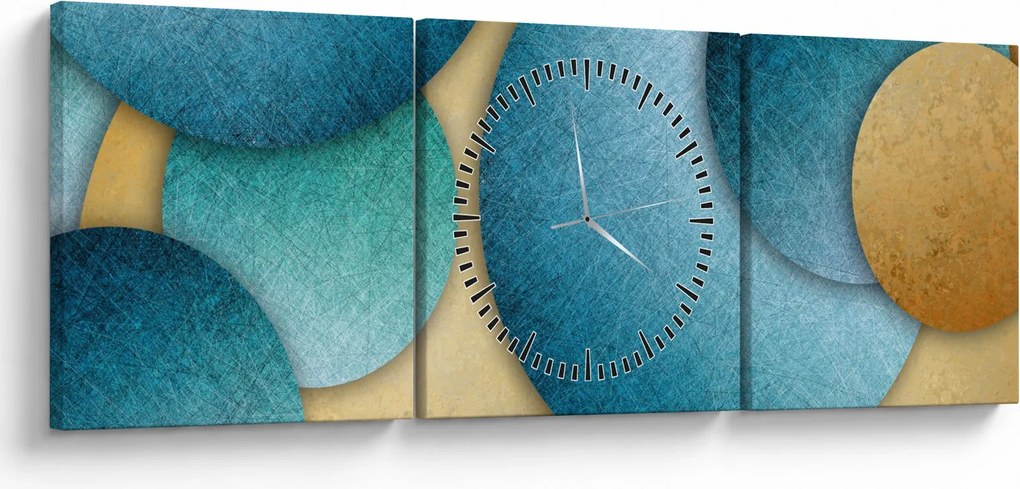 Obraz abstrakcie kruhy (s hodinami) (90x30 cm)