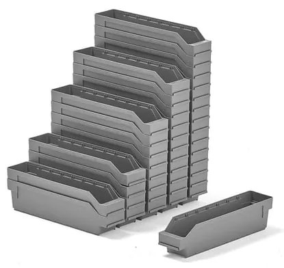 Plastové boxy na súčiastky REACH, 400x90x95 mm, 40 ks, šedé