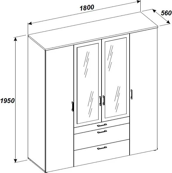 Šatníková skriňa so zrkadlami Vesala, 180 cm, biela