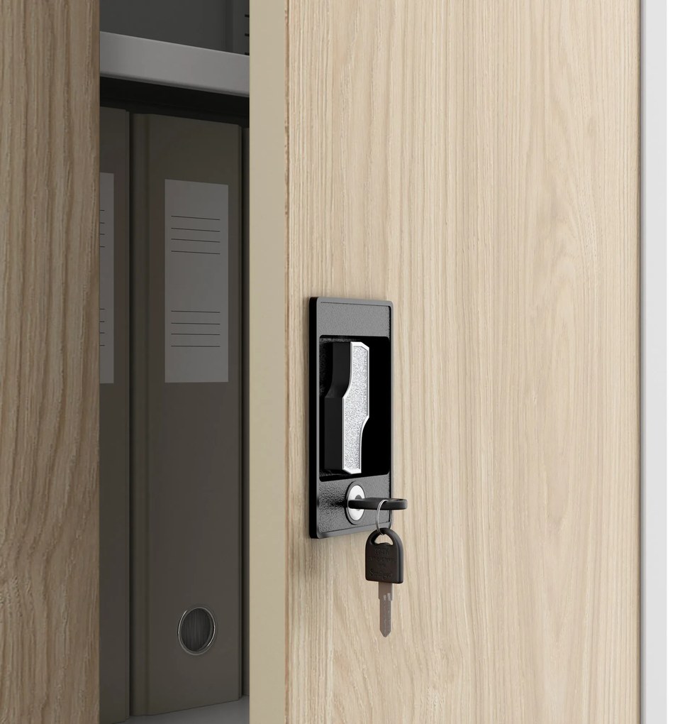 Kancelárska kovová skrinka na dokumenty JAN II, Eco Design: biela/dub sonoma