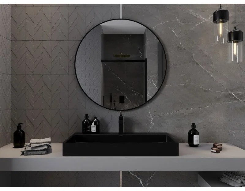 Mexen Loft, okrúhle kúpeľňové zrkadlo 90 cm, farba rámu čierna matná, 9850-090-090-000-70