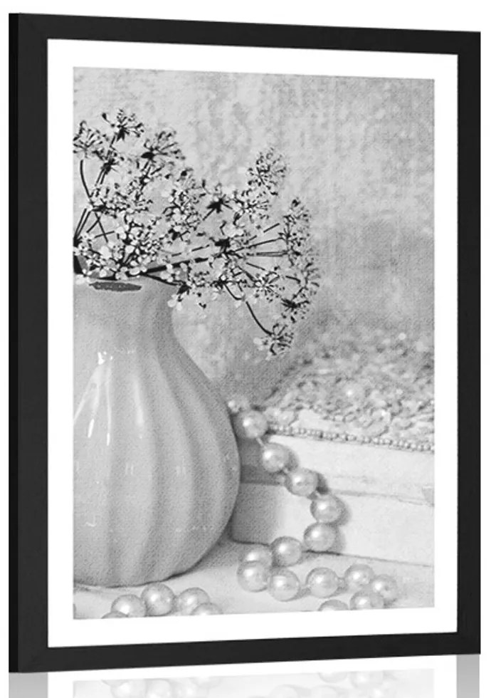 Plagát s paspartou luxusné zátišie v čiernobielom prevedení - 40x60 silver