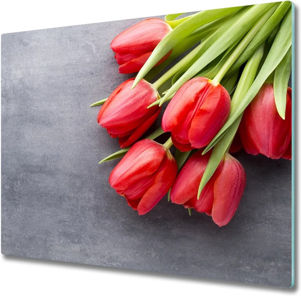 Sklenené doska do kuchyne  červené tulipány