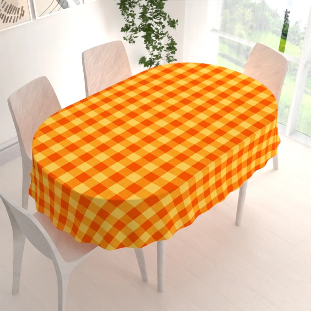 Biante Bavlnený oválny obrus Olivia OL-003 Oranžovo-žltá kocka veľká 100x140 cm