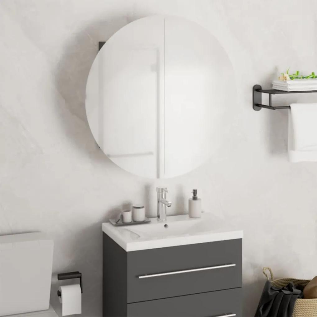 Kúpeľňová skrinka s okrúhlym zrkadlom a LED sivá 47x47x17,5 cm 345585