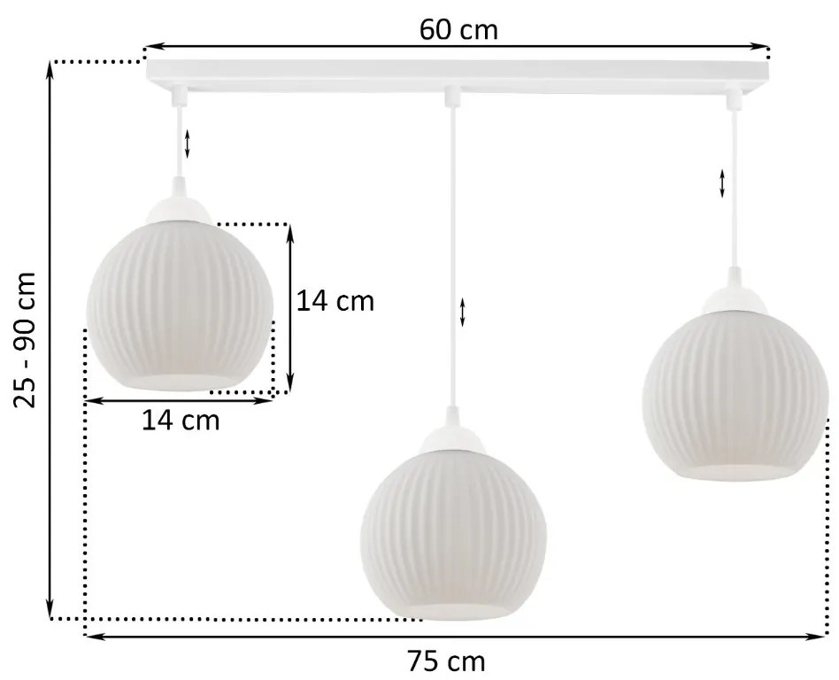 Závesné svietidlo Riffle Round, 3x biele sklenené tienidlo, w