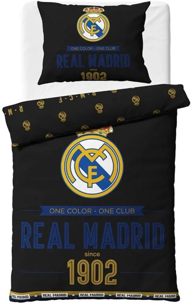 Bavlnené posteľné obliečky FC Real Madrid - motív Royal Black - 100% bavlna Renforcé - 70x90 cm +140x200 cm