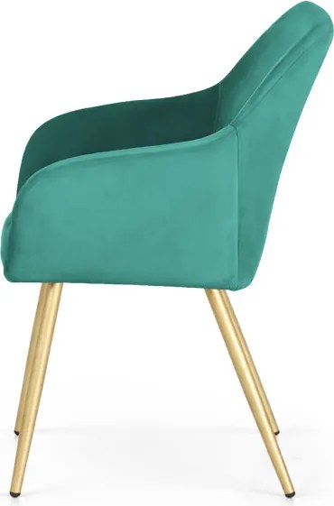 Sada šiestich jedálenských stoličiek ESTELLE zamatové, fľaškovo zelené / zlaté nohy (6 ks)