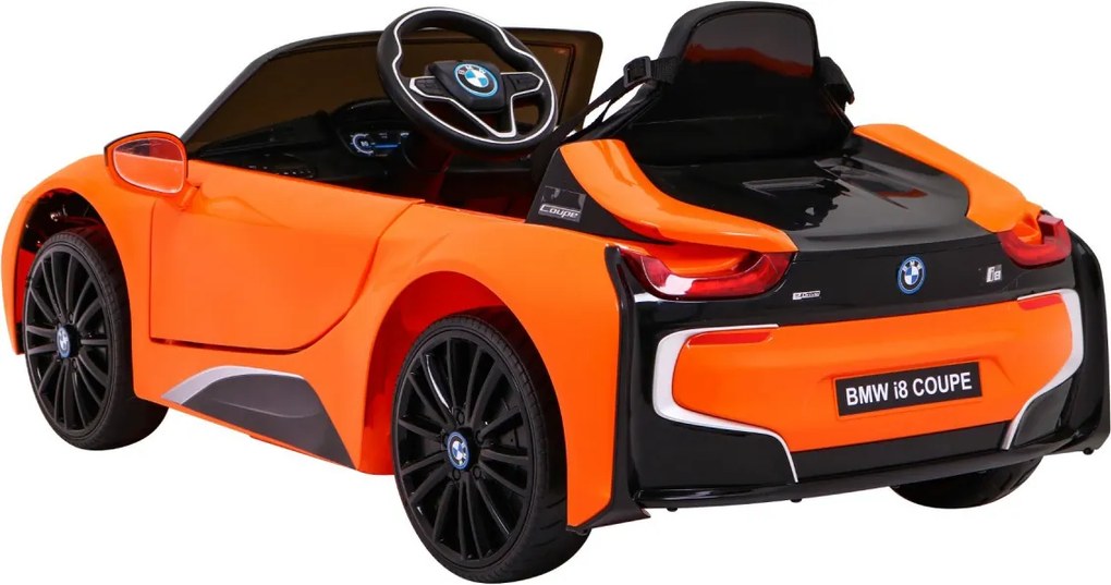 Ramiz BMW I8 Lift Battery Car Oranžová + diaľkové ovládanie + pomalý štart + 3-Pkt pásy + MP3 USB + LED