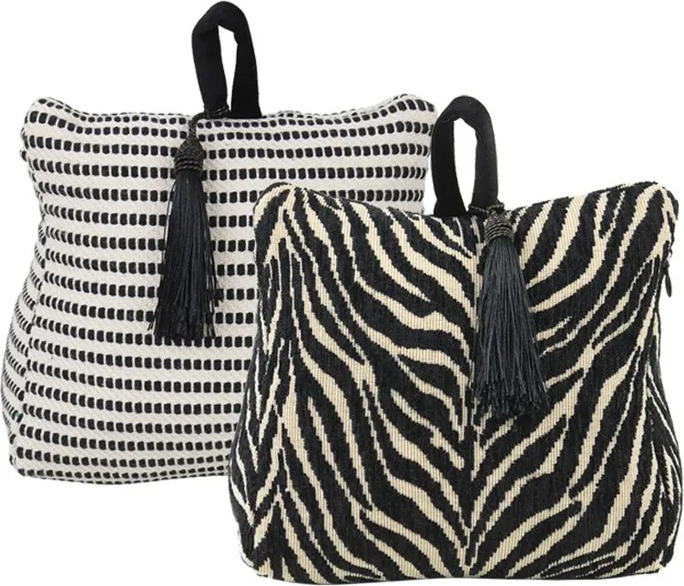 Krémovo-čierna bavlnená dverná zarážka Zebra - 10*21*17cm