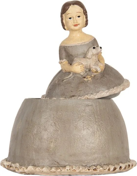 Béžová antik šperkovnica dievča v šatách držiace psíka - 19*16*22 cm