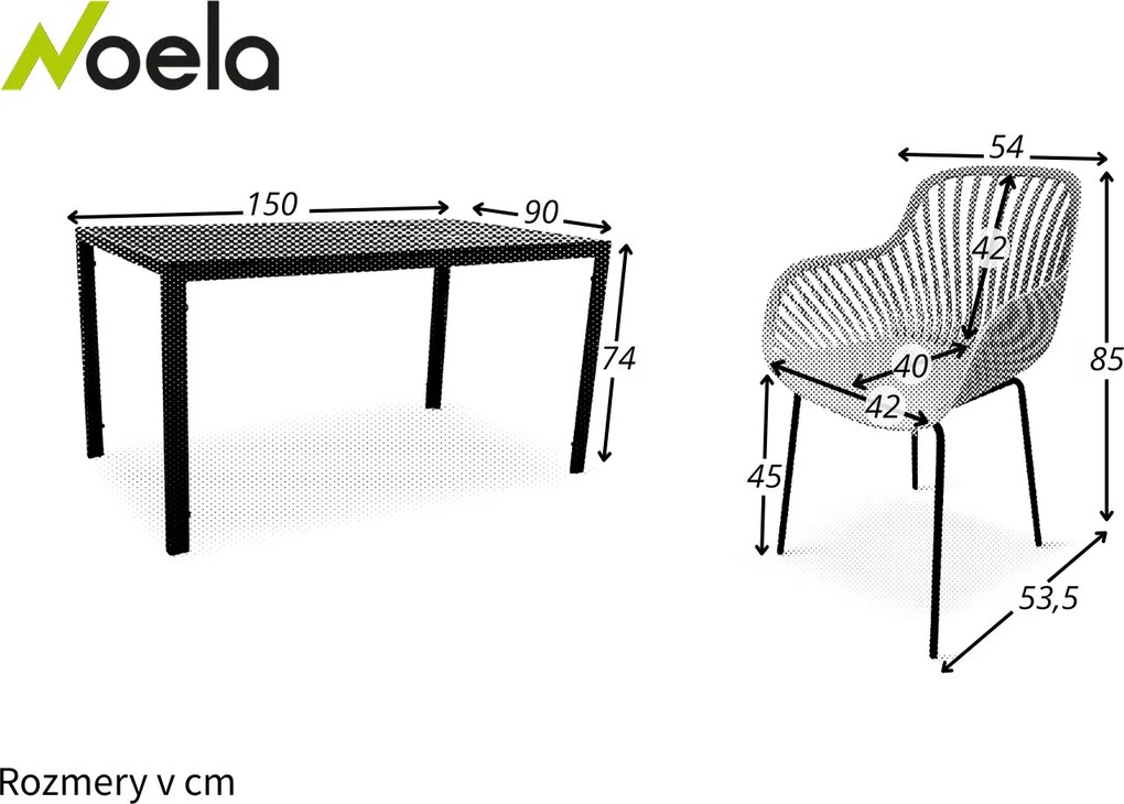 Noela Záhradný jedálenský set Viking L + 4x kreslo GABY sivá
