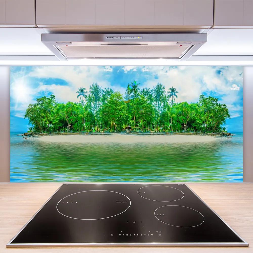 Sklenený obklad Do kuchyne More ostrov krajina 125x50 cm