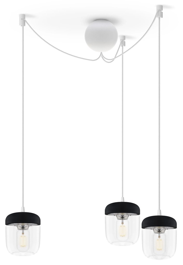 ACORN BLACK | dizajnová visiaca lampa Farba: Leštená oceľ, Sada: Tri tienidlá + Cannonball Cluster 3 biely