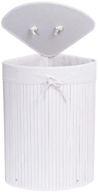 Rohový kôš na bielizeň 60 l bambusový biely