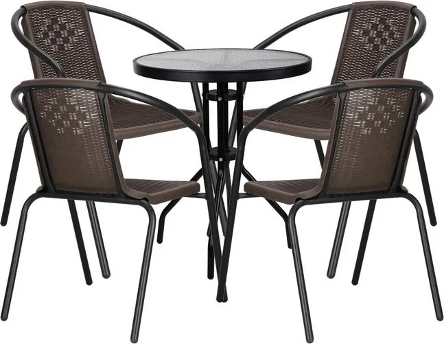 Kovová záhradná súprava Springos – 4 stoličky a stôl so sklenenou doskou