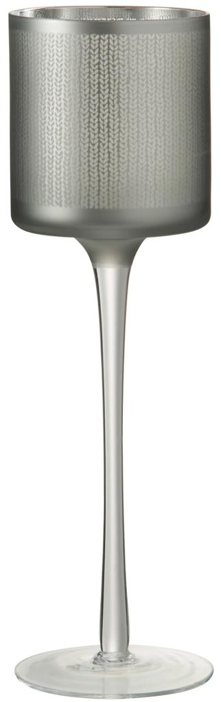 Šedivo sklenený svietnik na nohe s pleteným vzorom L - 9 * 9 * 30 cm