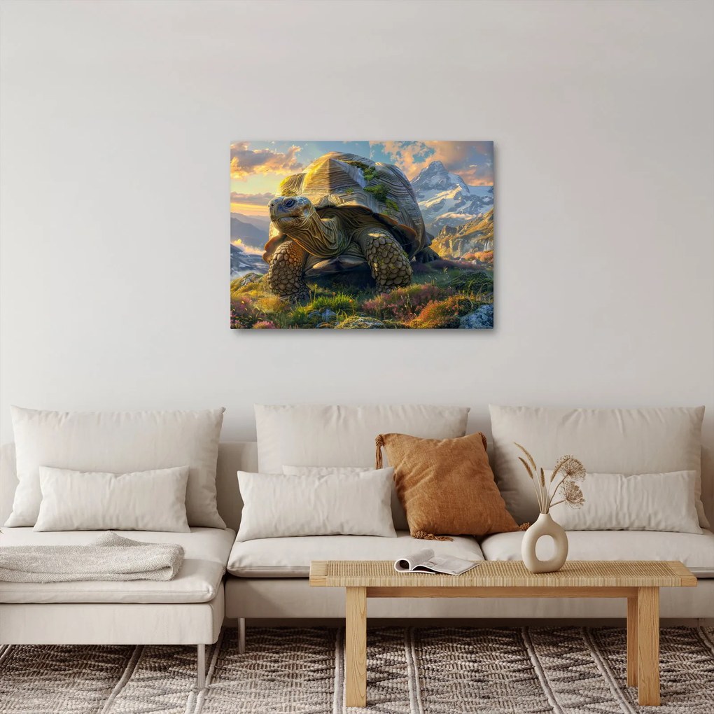 Obraz - Korytnačka a horská krajina (70x50 cm)