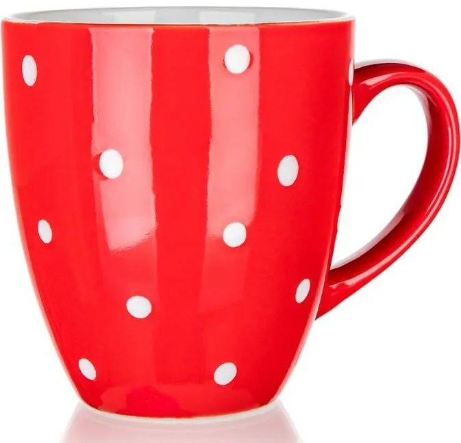 Banquet Hrnček keramický baňák 400 ml, červený s bodkami