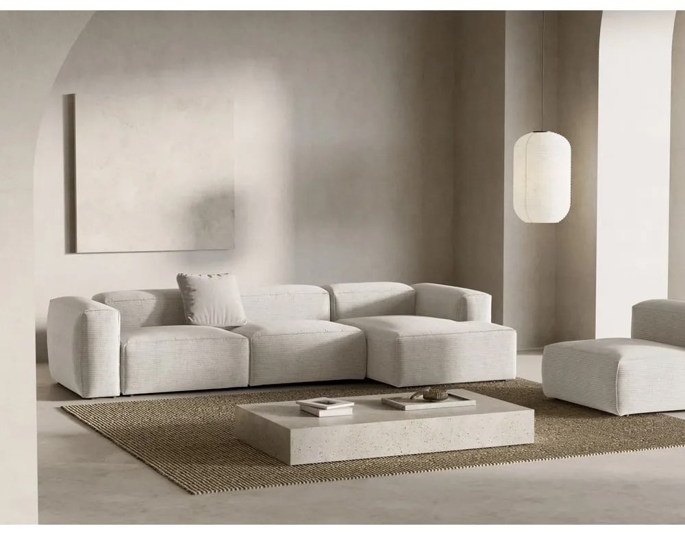 Béžová menčestrová rohová pohovka (pravý roh/s leňoškou) Bergamo – Cosmopolitan Design