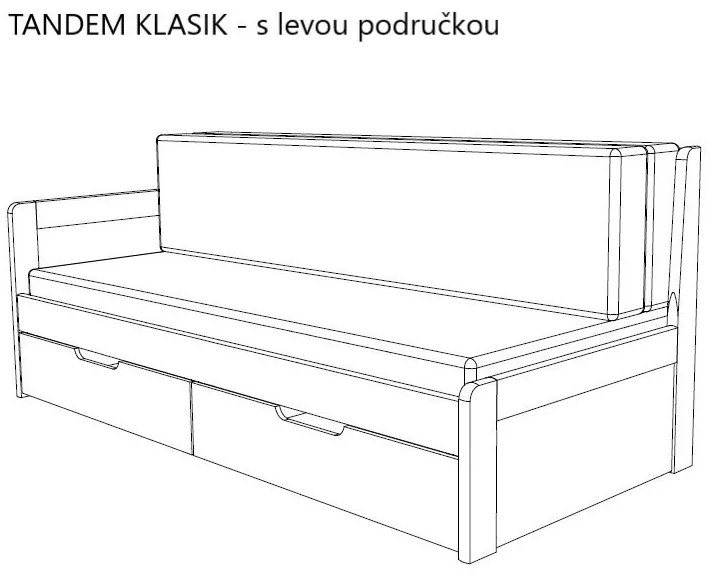 BMB TANDEM KLASIK s roštom a úložným priestorom 90 x 200 cm - rozkladacia posteľ z lamina s pravou podrúčkou, lamino