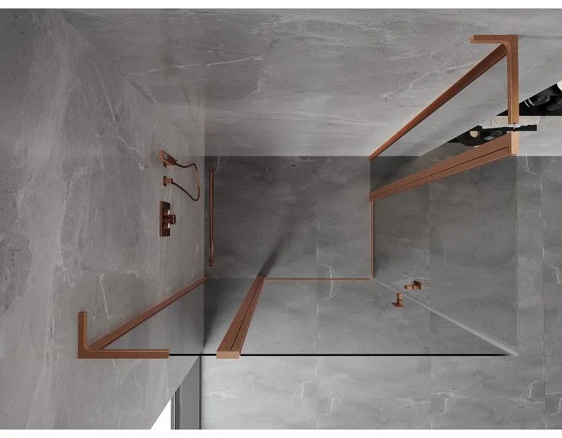 Mexen, Mexen Mist L Duo sklápací sprchový kút 115 x 95 cm, transparentný, brúsená meď - 8A4L-115-095-65-00