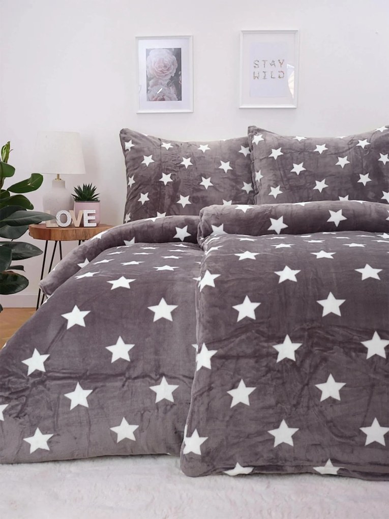 MKLuzkoviny.cz Predĺžené obliečky mikroplyš Exclusive – Estrelas sivé 140×220cm 70×90cm