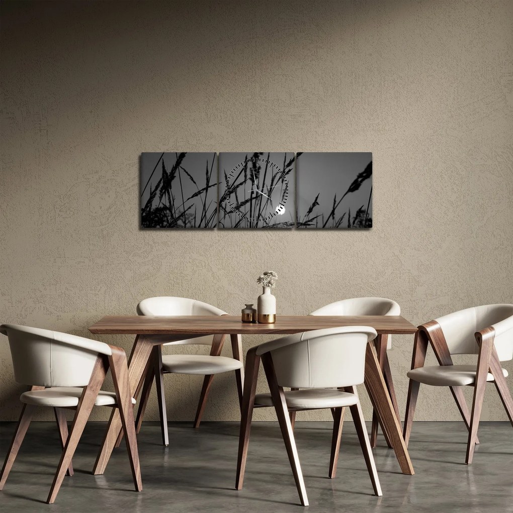 Obraz - Lúka so západom slnka (s hodinami) (90x30 cm)