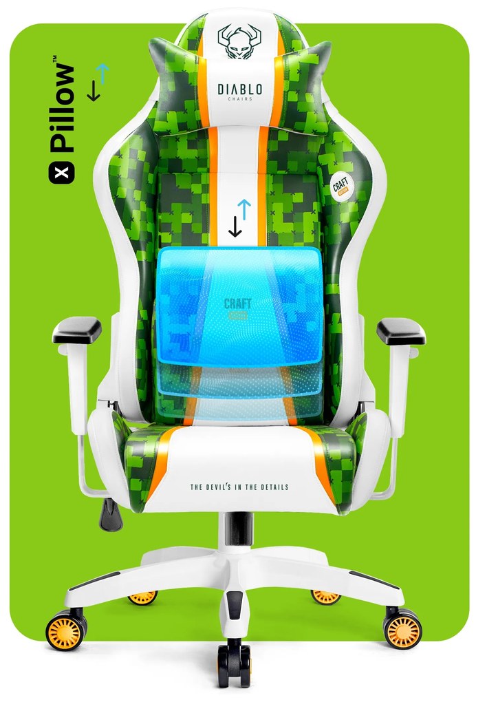 Herné kreslo Diablo X-One 2.0 Normal Size, Craft Edition, bielo-zelené