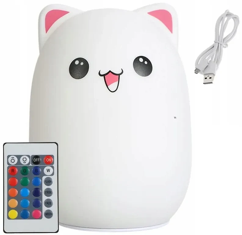 Verk 24085 Nočná RGB lampička dotyková mačiatko USB 1200mAh s diaľkovým ovládaním