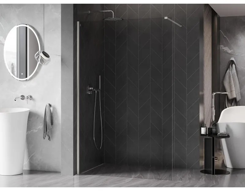 Mexen, Mexen Kioto-X sprchová stena 90 x 200 cm, priehľadná 10 mm, brúsený nikel - 800-090-101-97-00-X