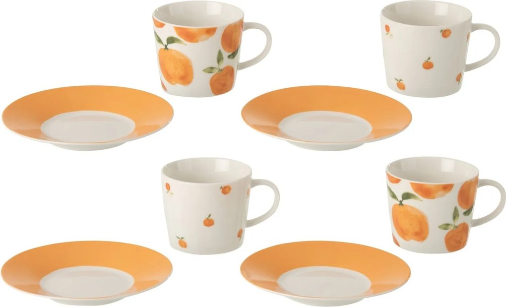 Kávová sada so 4 šálkami s podšálkami Casa Naranja - Ø 13*7 cm / 200 ml