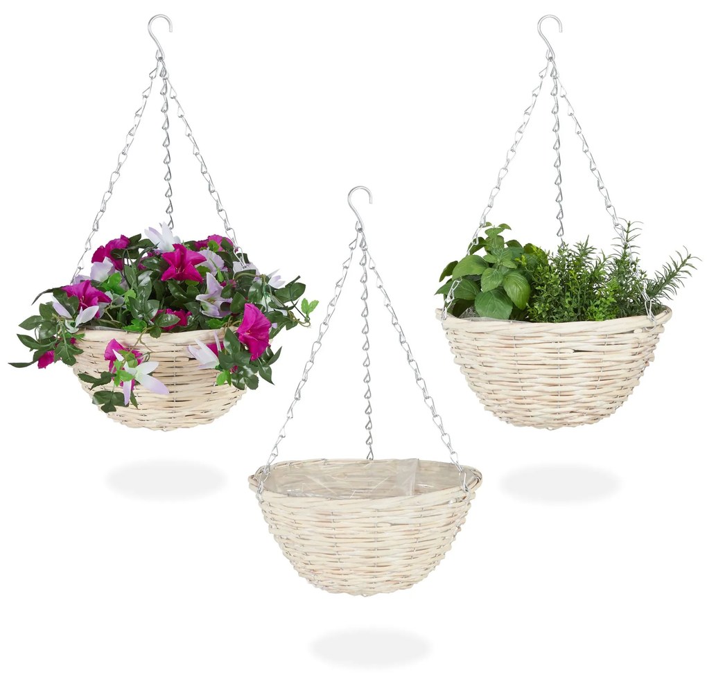 Pletený závesný košík na kvety RD37661, 3 ks.