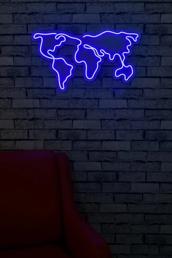 Nástenná neónová dekorácia World Map modrá