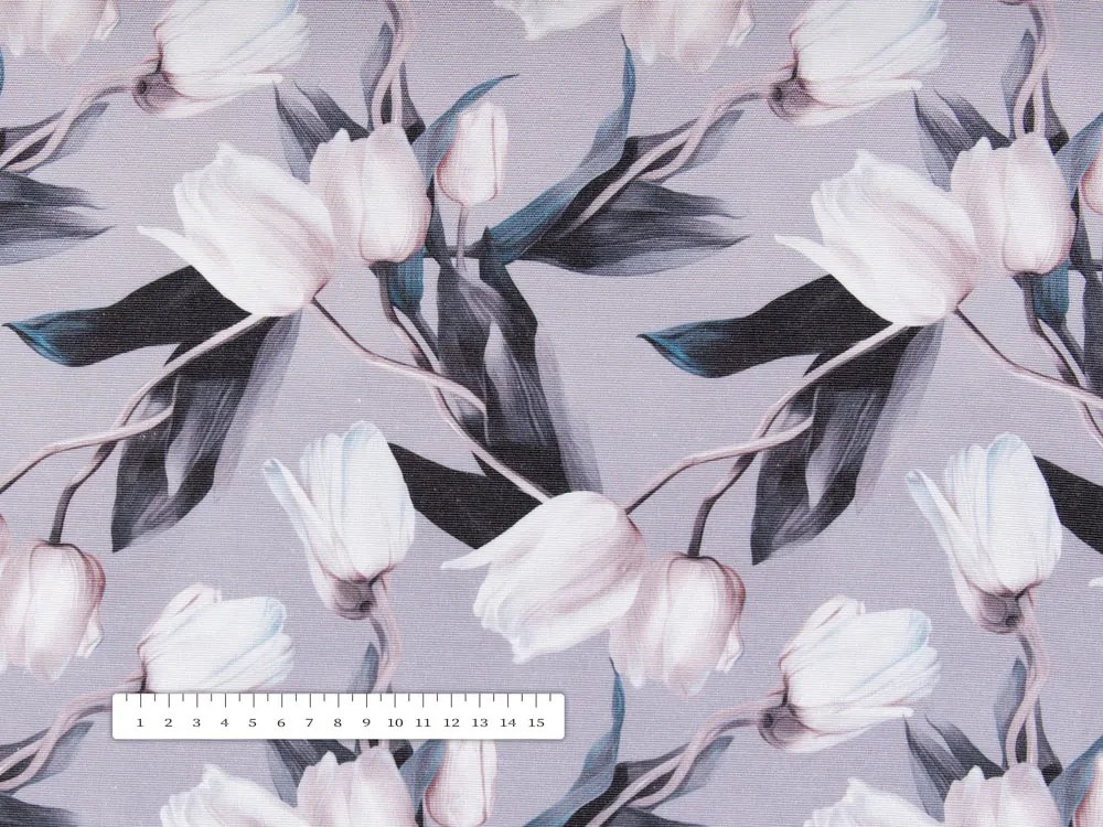 Biante Dekoračná obliečka na vankúš PML-034 Biele tulipány na sivom 40 x 60 cm