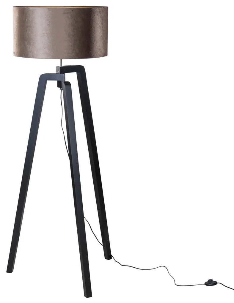 Stojacia lampa čierna s hnedým zamatovým tienidlom 50 cm - Puros