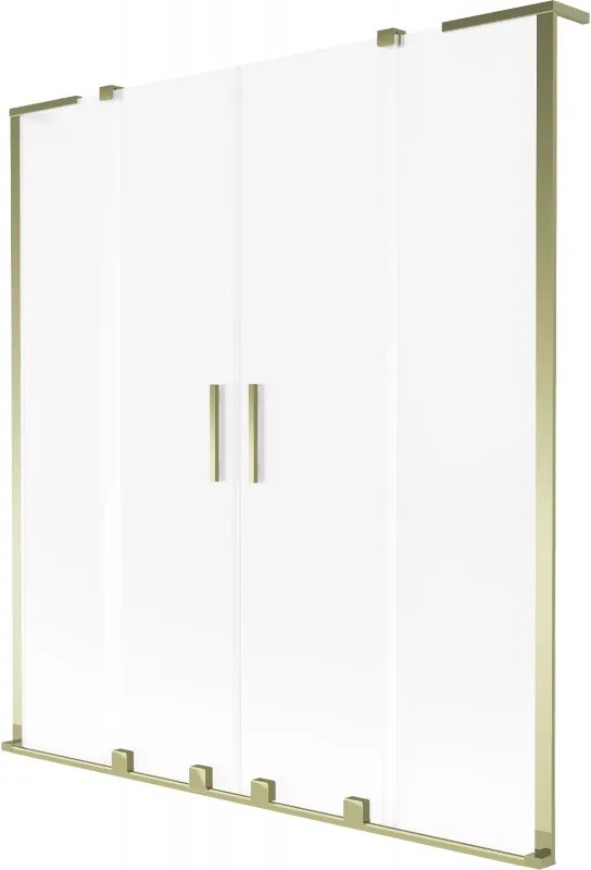 Mexen Velar L Duo, 2-krídlová posuvná vaňová zástena 140 x 150 cm, 8mm sklo námraza, zlatá lesklá, 896-140-003-32-50