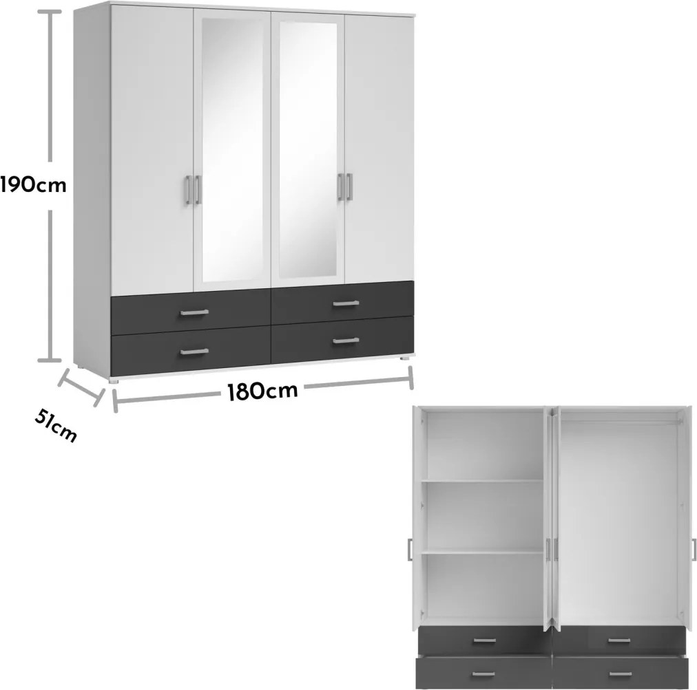 Šatníková skriňa Ivar, 180 cm, biela/grafit