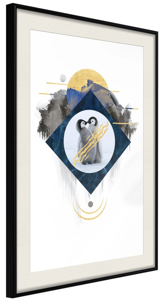 Artgeist Plagát - Penguin Couple [Poster] Veľkosť: 30x45, Verzia: Zlatý rám s passe-partout