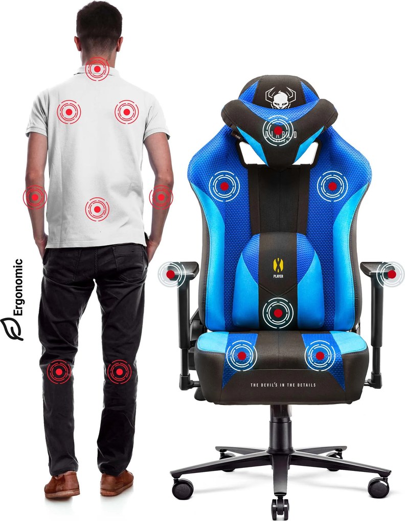 Herné kreslo s látkovým poťahom, veľkosť Normal Size, modrý-čierny: Diablo X-Player 2.0 Frost Black