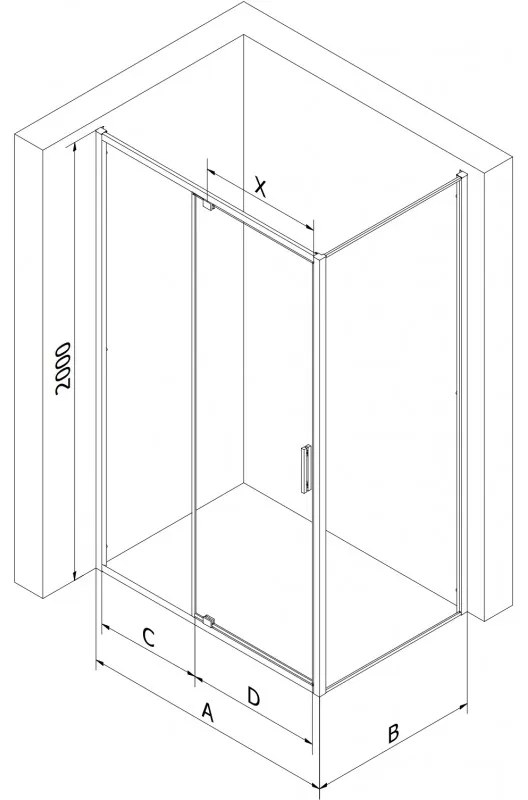 Mexen Exo, sprchovací kút s krídlovými dverami 90 x 70 cm, 6mm číre sklo, chrómový profil, 819-090-070-01-00