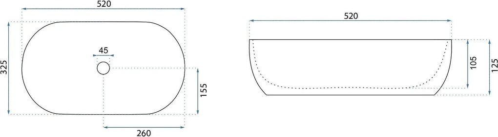 Rea Amelia, umývadlo na dosku 520x325x125 mm, biela lesklá, REA-U4331