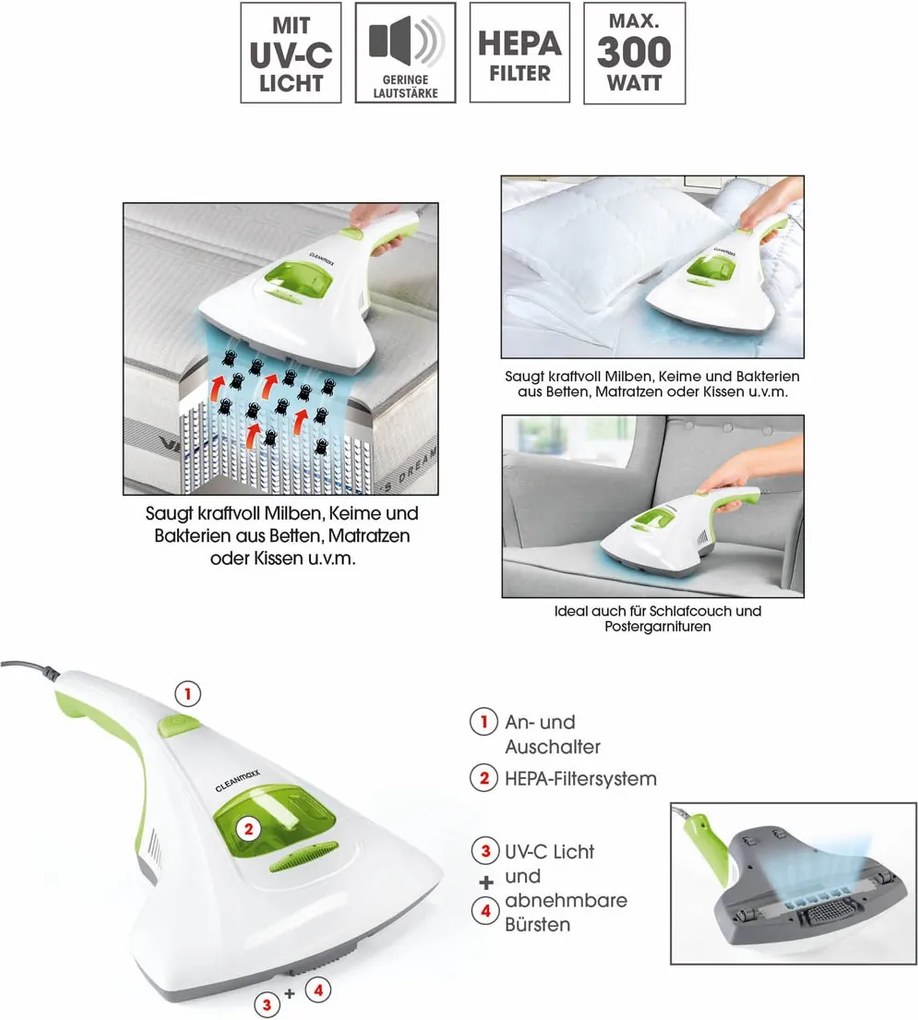 Cleanmaxx Vysávač s UV-C svetlom proti roztočom