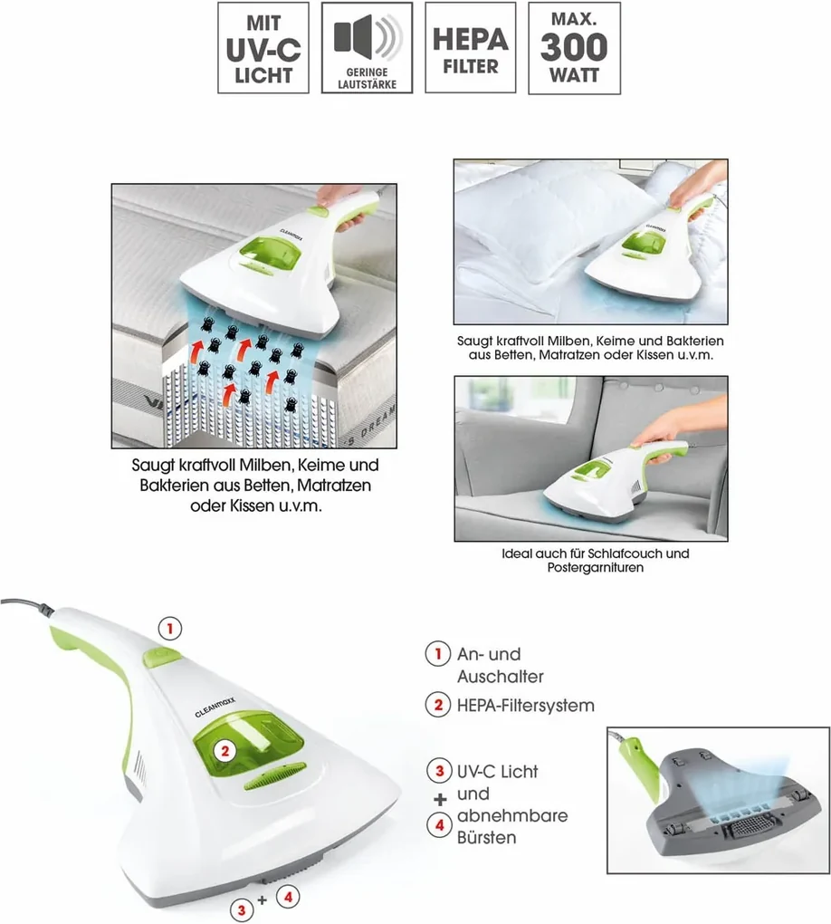 Cleanmaxx Vysávač s UV-C svetlom proti roztočom