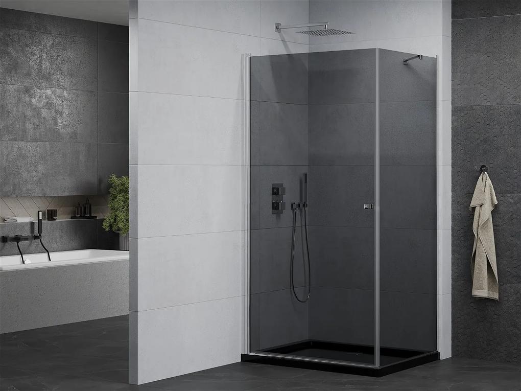 Mexen Pretoria, sprchovací kút 70 (dvere) x 80 (stena) cm, 6mm šedé sklo, chrómový profil + čierna sprchová vanička, 852-070-080-01-40-4070